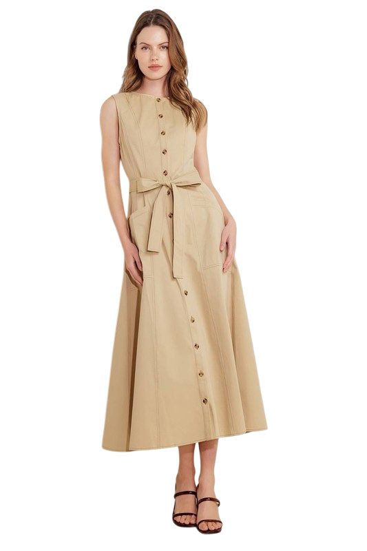 Belted Button Up Midi Dress