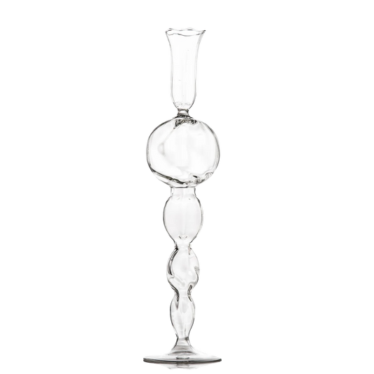 Clear Glass Candlestick w/ Large Round Ball