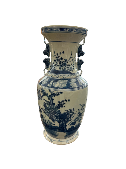 B & W Flower Tree Vase w Squirrel Handles