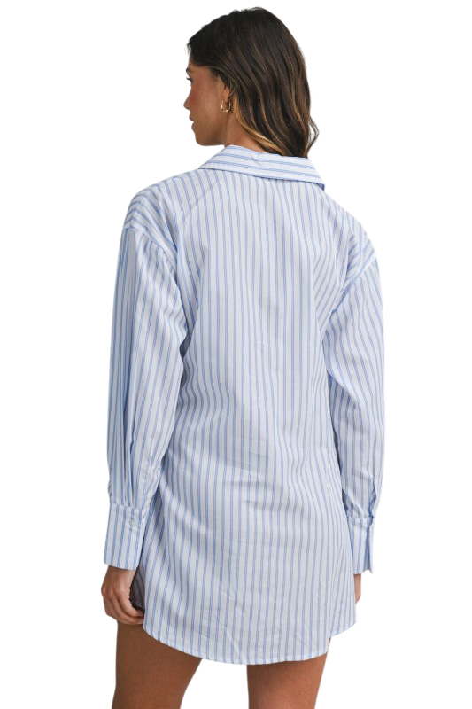 Striped Shirt Dress w/ Front Wrap Skirt