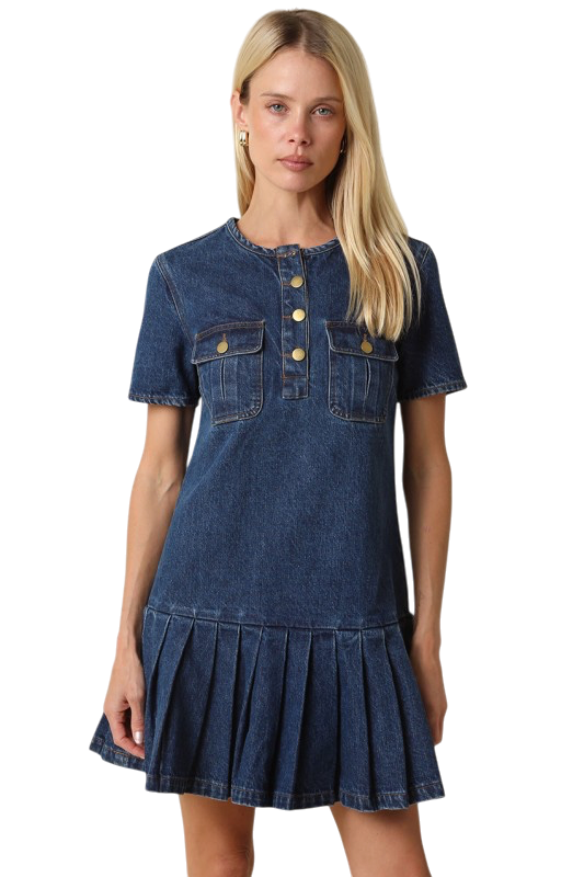 Denim Pleated Mini Dress