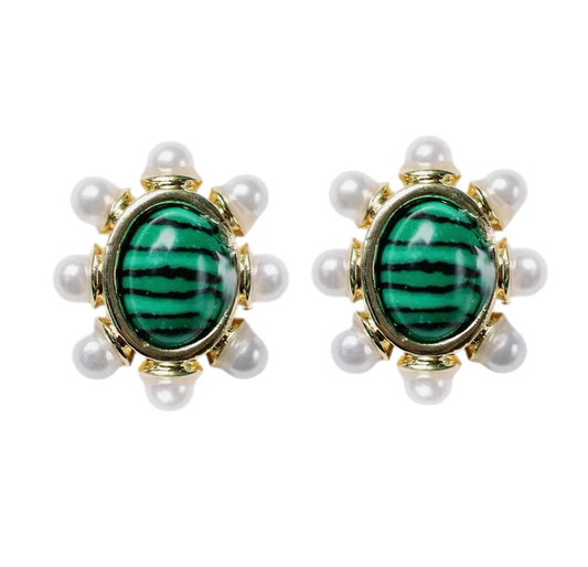 Malachite Pearl Studs