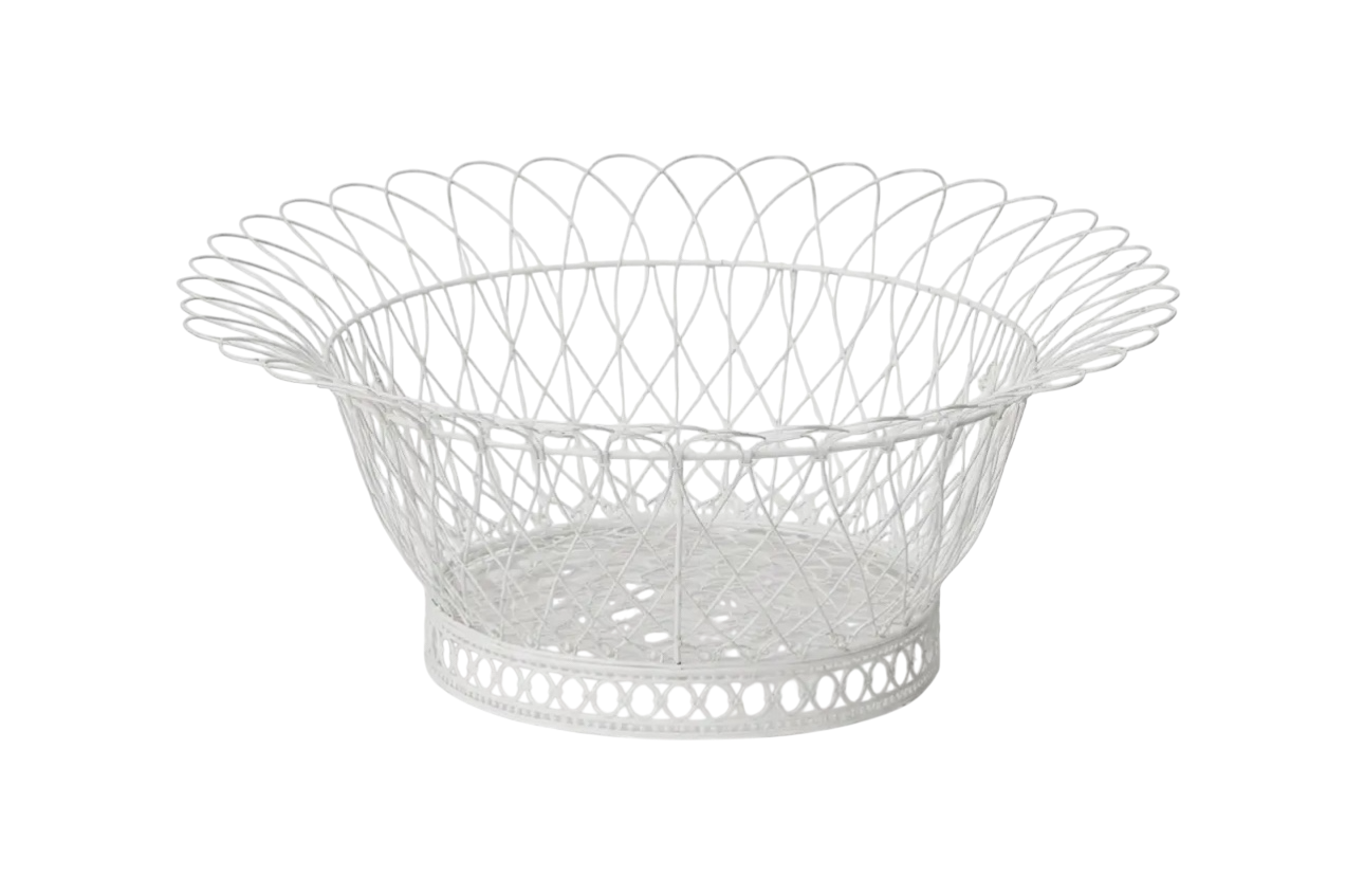 Round Flared White French Wire Basket