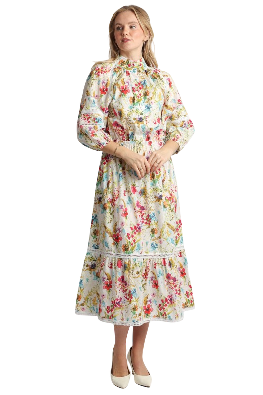 Lace Trim Floral Midi