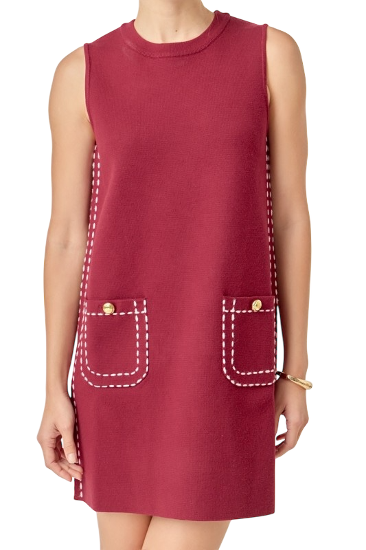 Stitch Detail Knit Mini in Burgundy/Pink