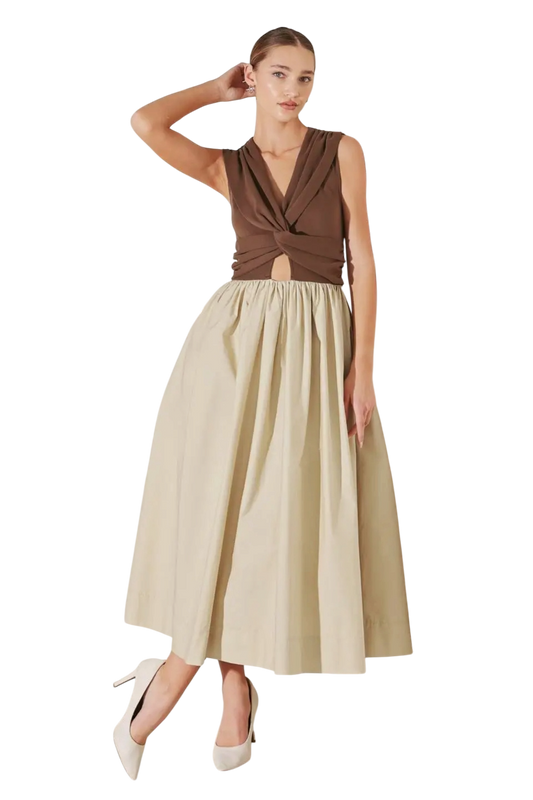 Color Block Mixed Media Midi