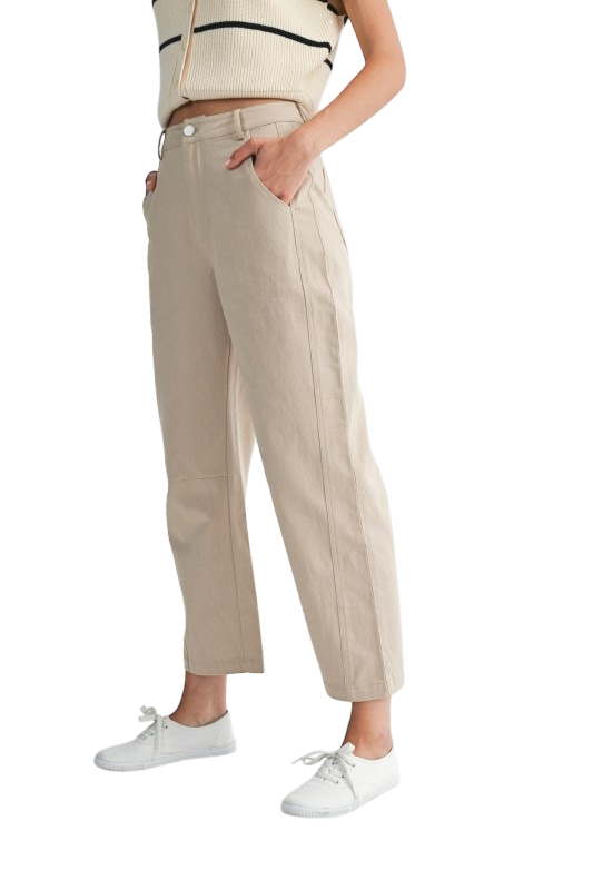 Barrel Leg Cropped Pants in Taupe