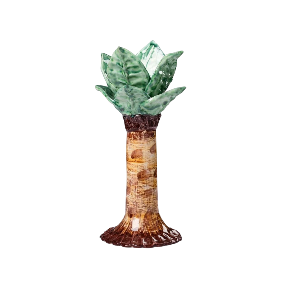 Tall Palm Tree Candlestick - Green & Brown