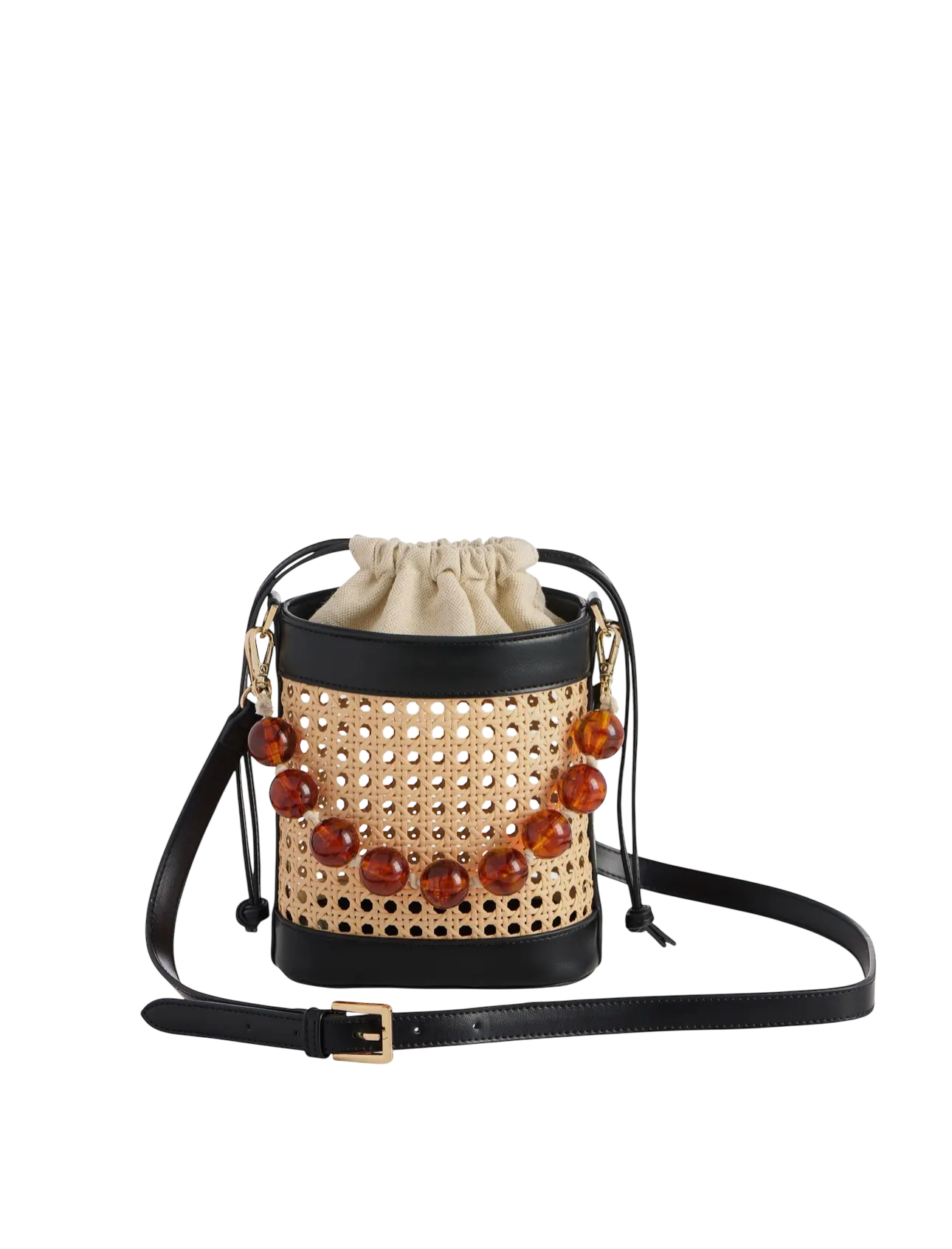 Cane Bucket Bag w/ Tortoise Chain