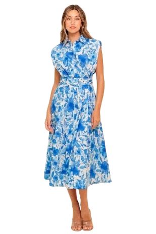 Blue Leaves Belted Midi