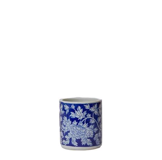Tiny Blue & White Peony Cachepot