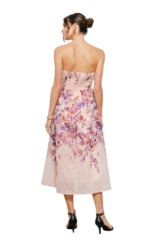 Sweetheart Strapless Floral Midi Dress