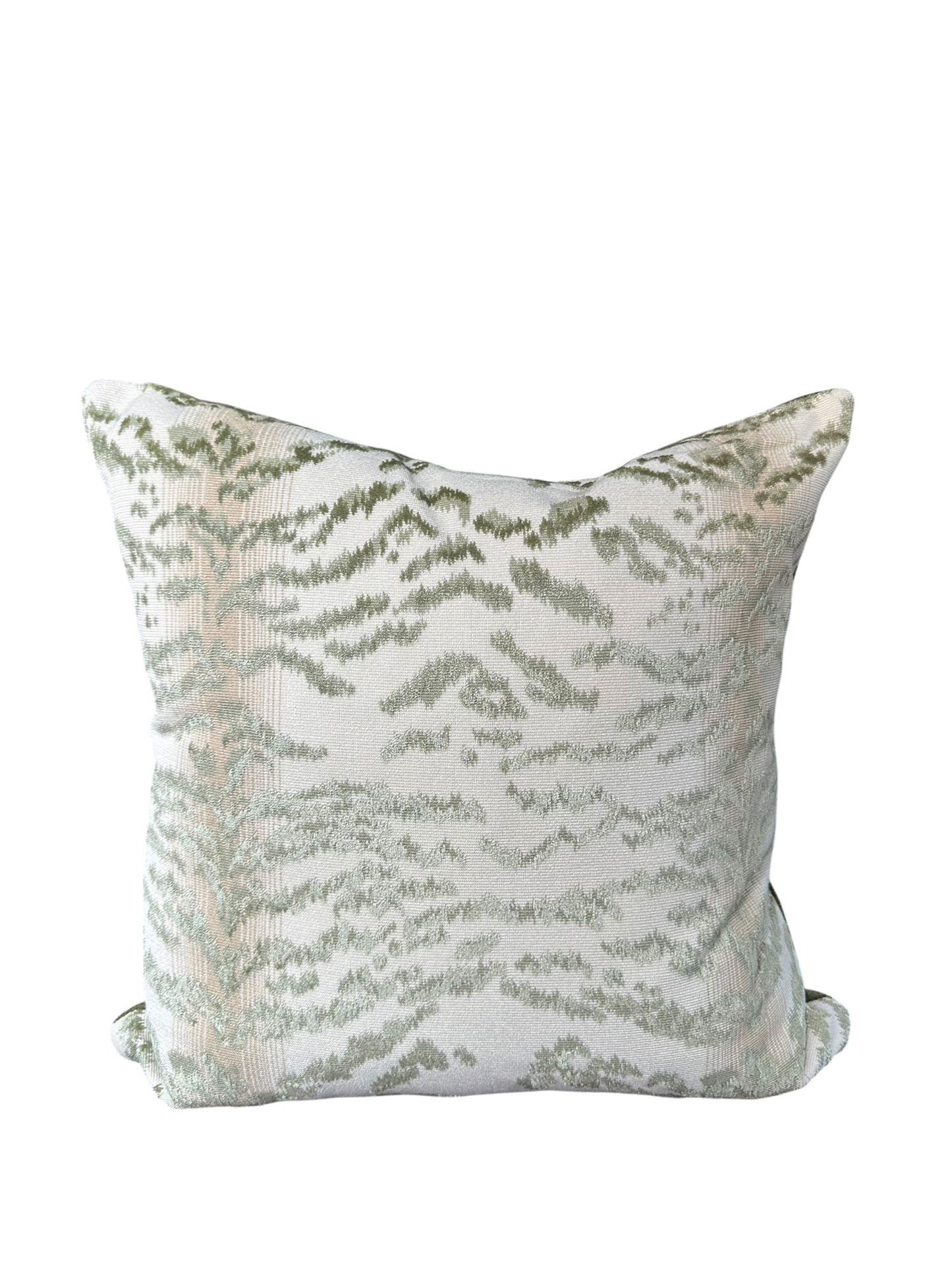 22” x 22” Celadon Raised Velvet Tiger Pillow