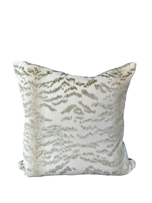 22” x 22” Celadon Raised Velvet Tiger Pillow