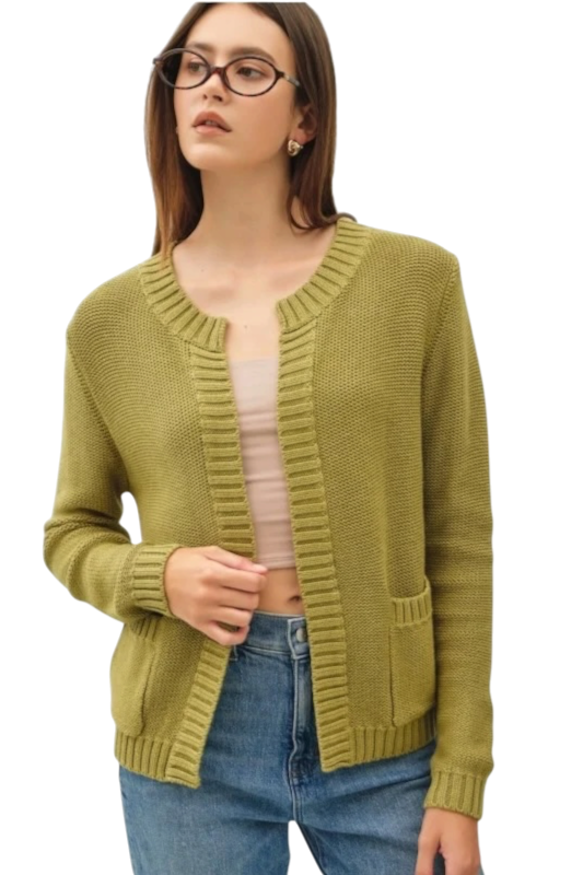 Ribbed Open Cardigan in Matcha