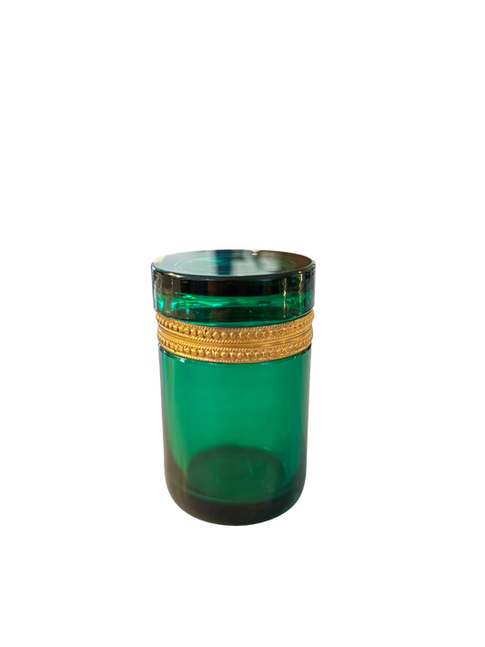 Antique Opaline Glass Box - Green Cylindrical