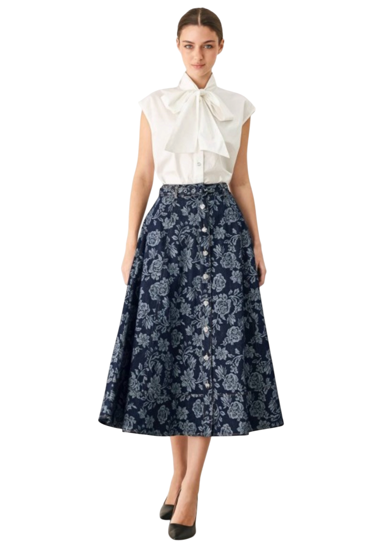 Jacquard Floral Denim Skirt