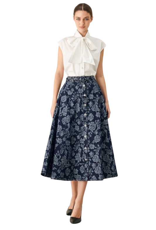 Jacquard Floral Denim Skirt