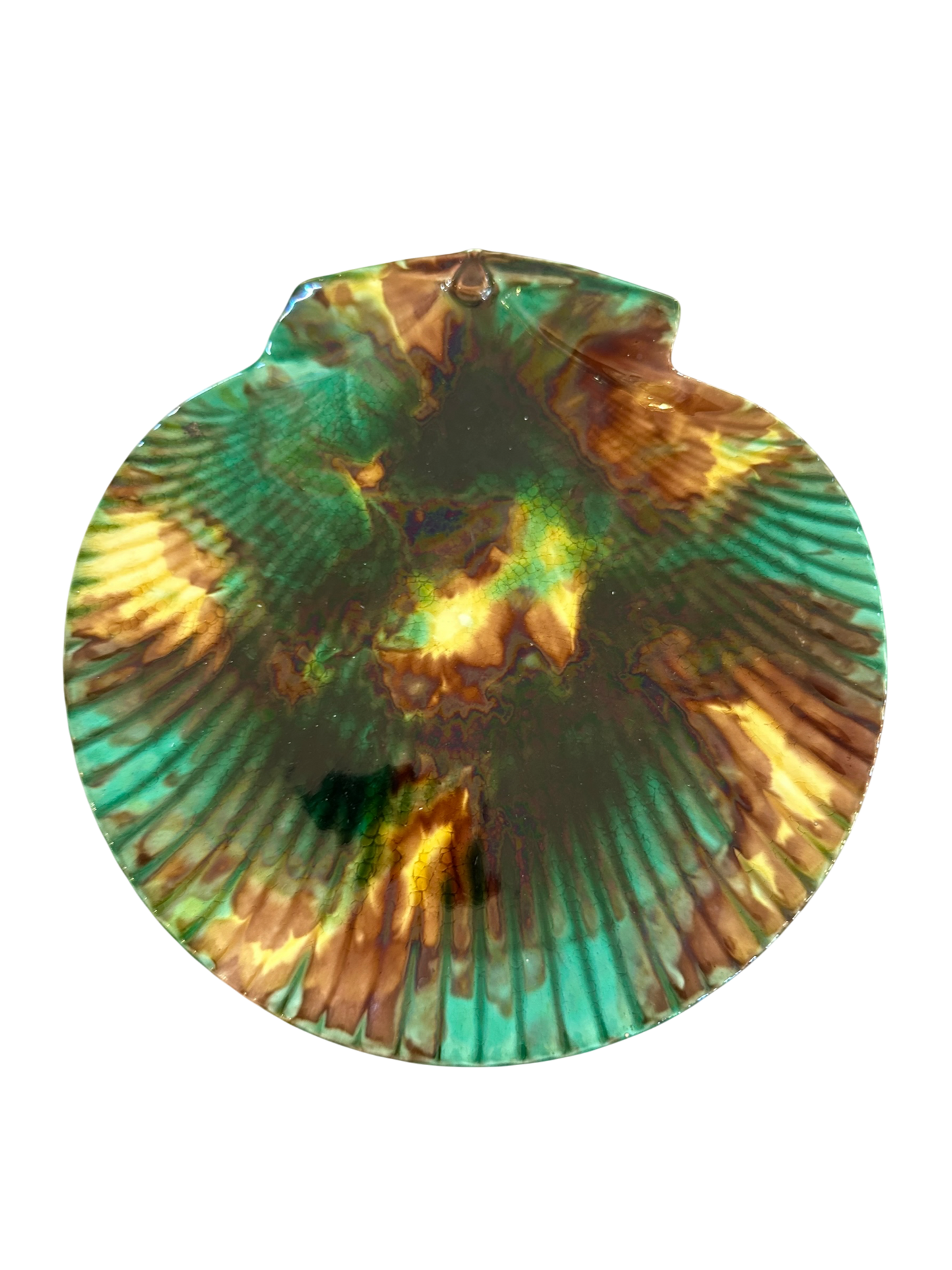 Vintage Majolica Dolphin Fish & Shell Cake Stand