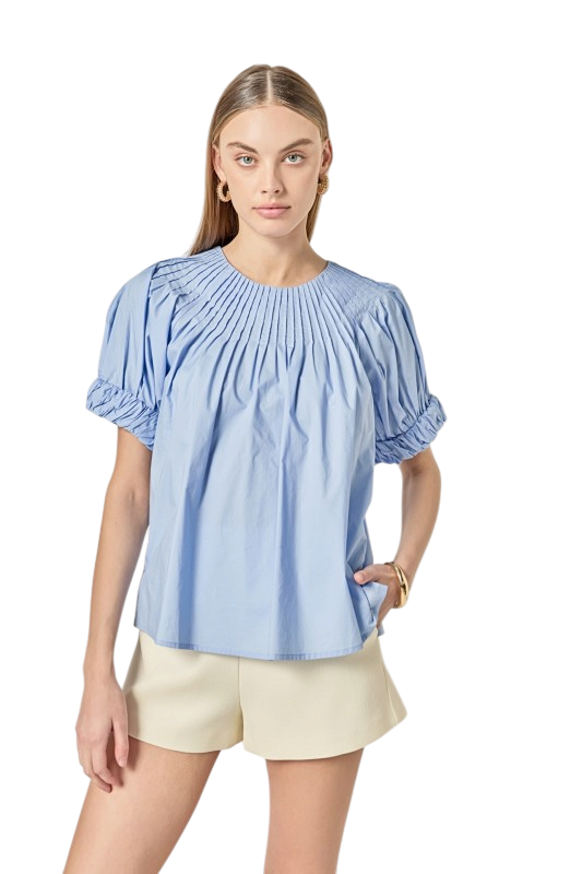 Tuck Detail Blouse - Blue