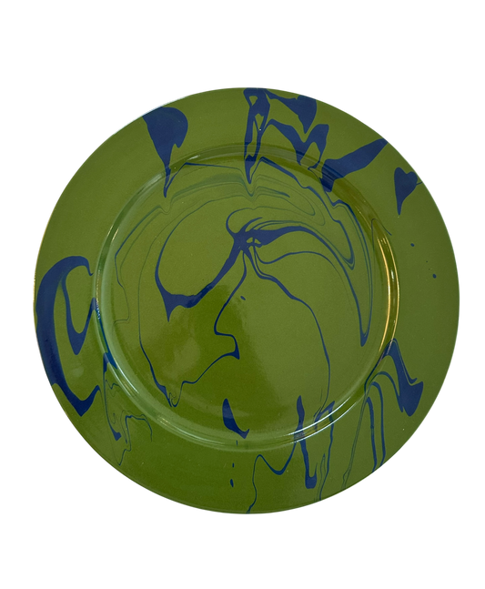 Christopher Spitzmiller Delft Blue & Dark Green Reverse Marble Charger