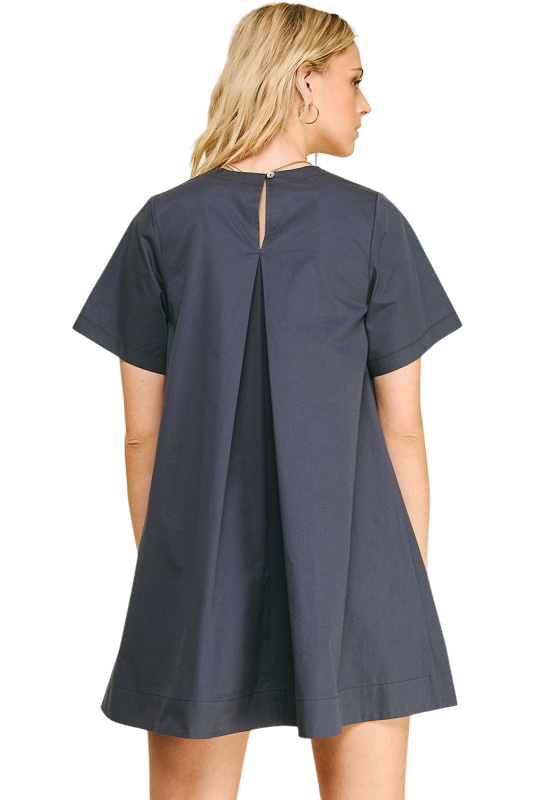Poplin Tunic Mini Dress - Navy
