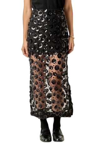 Flower Sequin Sheer Midi Skirt