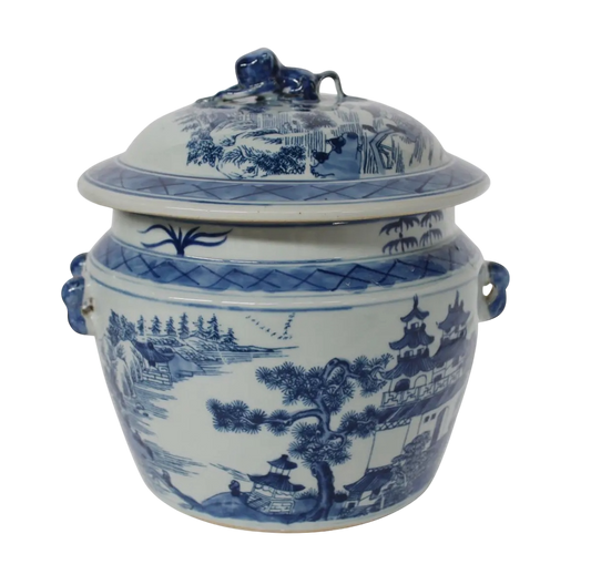 Blue and White Landscape Rice Jar