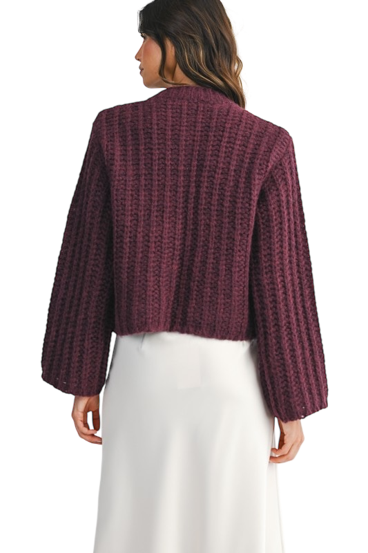 Chunky Knit Button Down Cardigan - Merlot