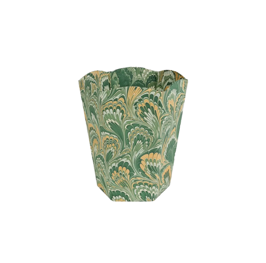 Marbled Scalloped Collapsible Basket - Green/Gold