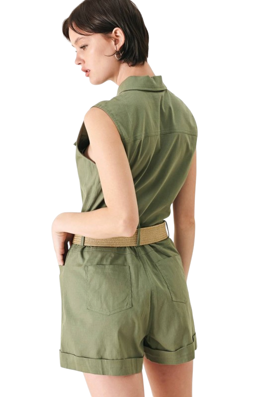 Olive Belted Romper