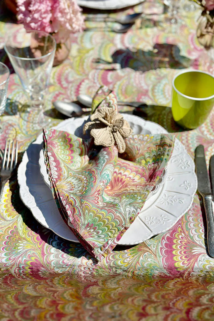 Marble Fan Linen Tablecloth