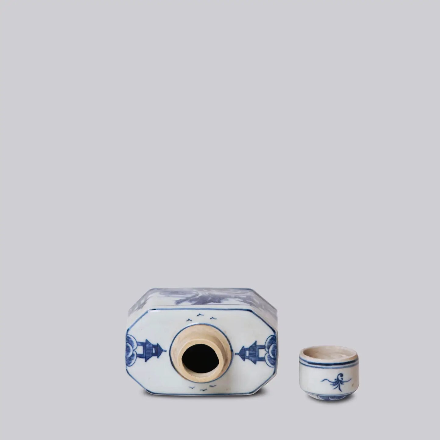Blue and White Porcelain Landscape Lidded Caddy