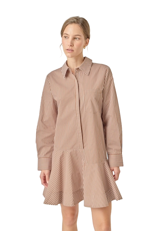 Stripe Collar Flared Skirt Dress