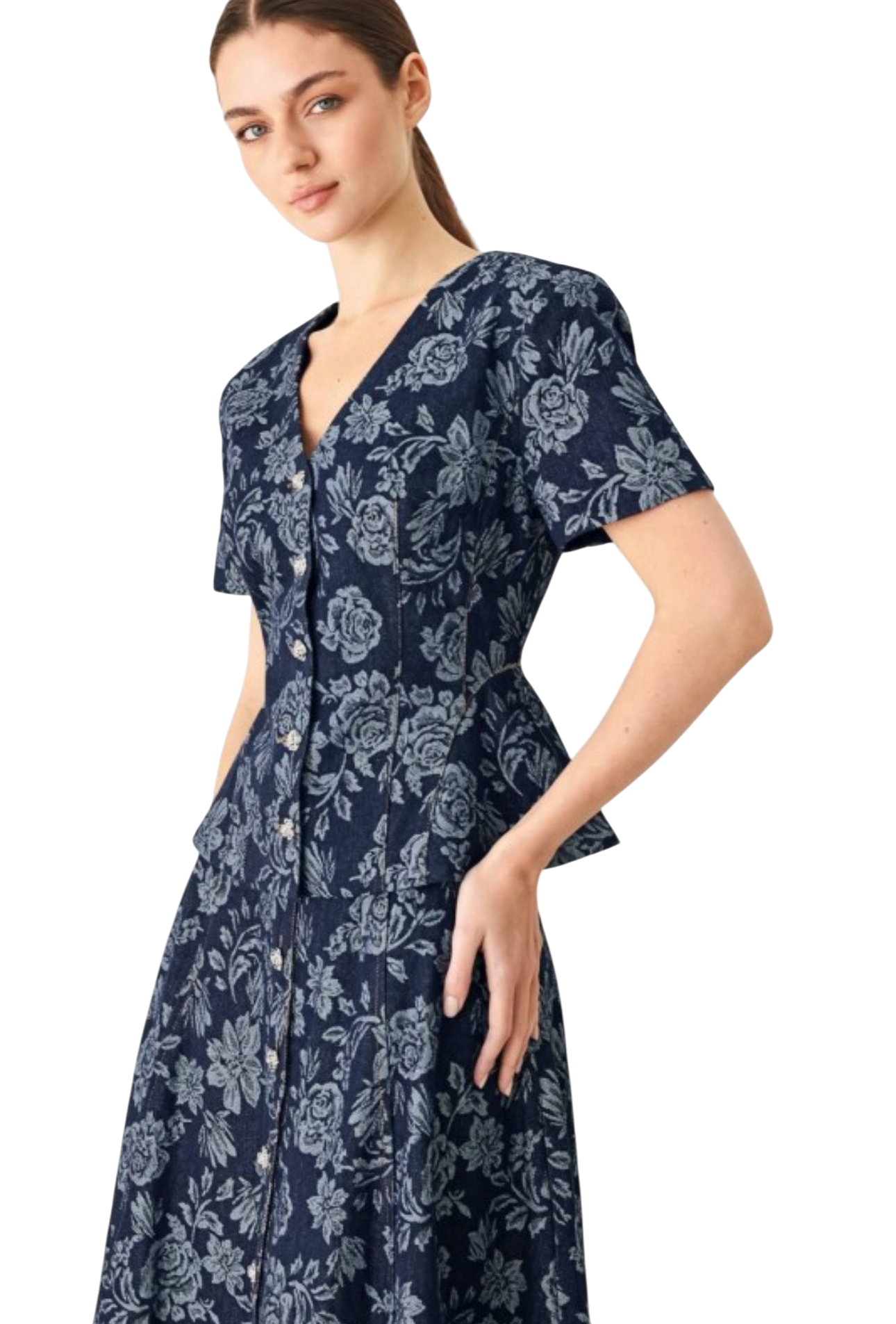 Jaquard Floral Denim Top