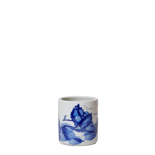 Tiny Blue and White Porcelain Landscape Cachepot