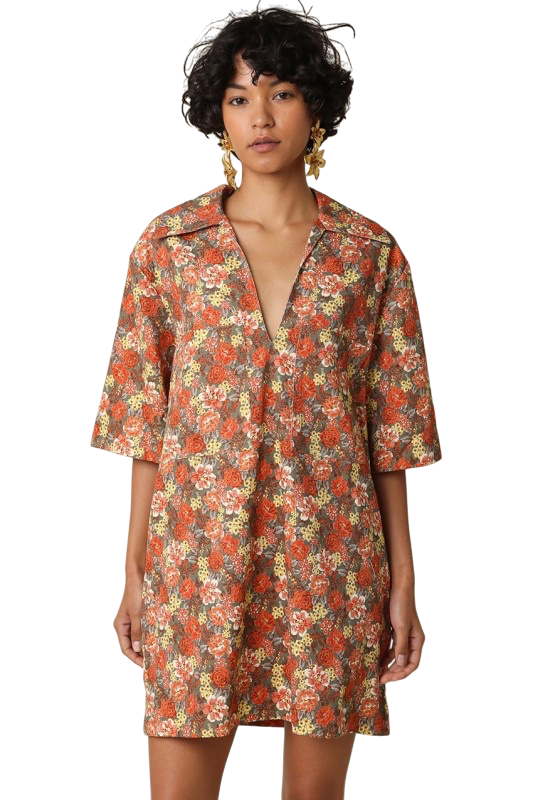 Rust Floral Shirt Dress