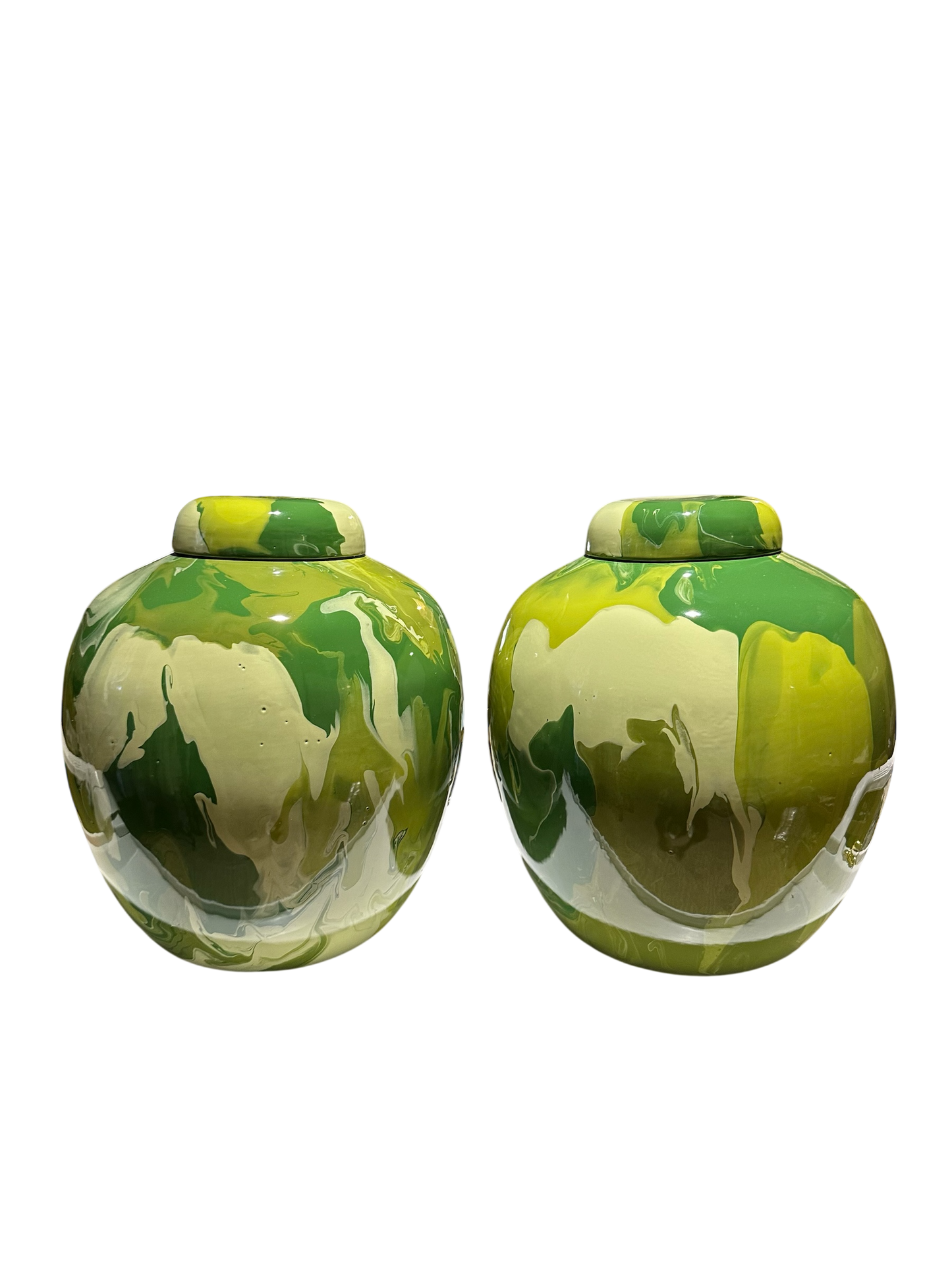 Lidded Jar in Green/Olive Geode