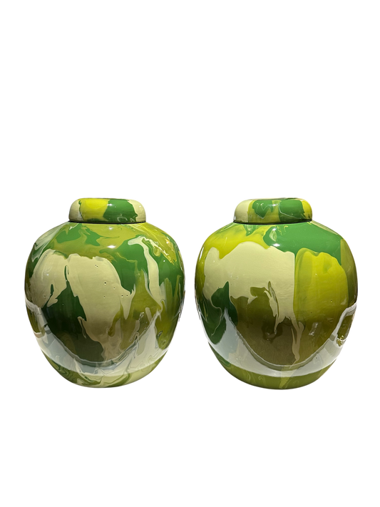 Lidded Jar in Green/Olive Geode