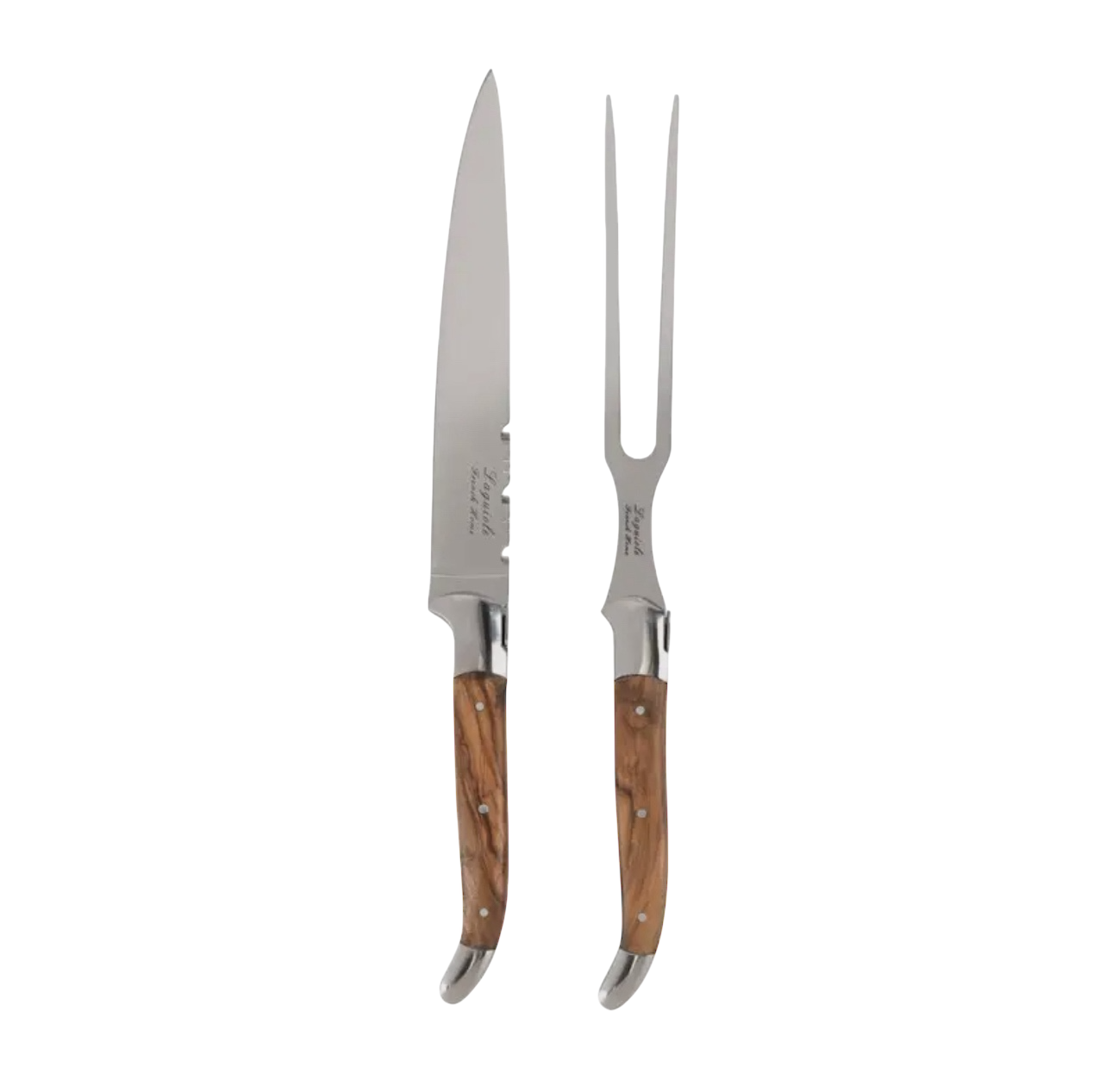 Laguiole Olivewood Carving Knife and Fork Set