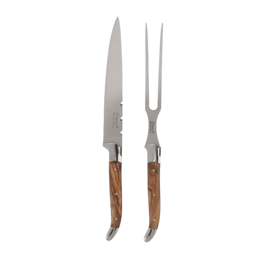 Laguiole Olivewood Carving Knife and Fork Set