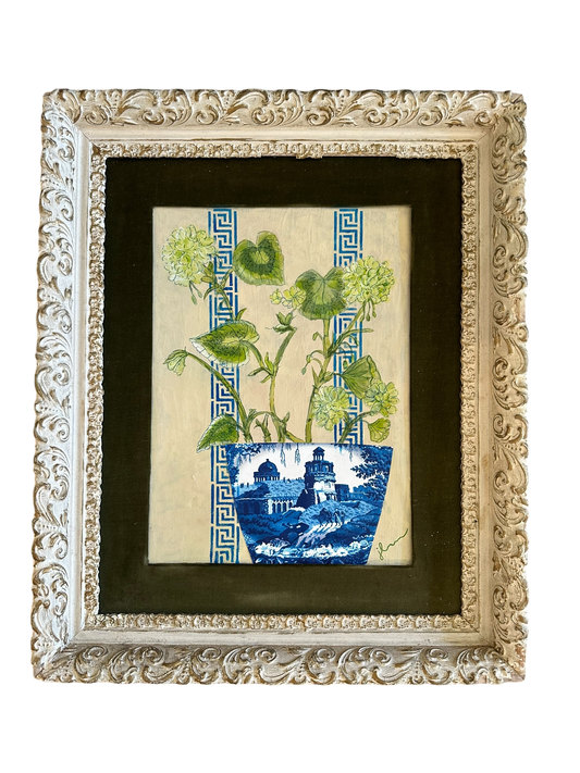 Jenn Leverett Art - Geraniums in Decoupage Urn