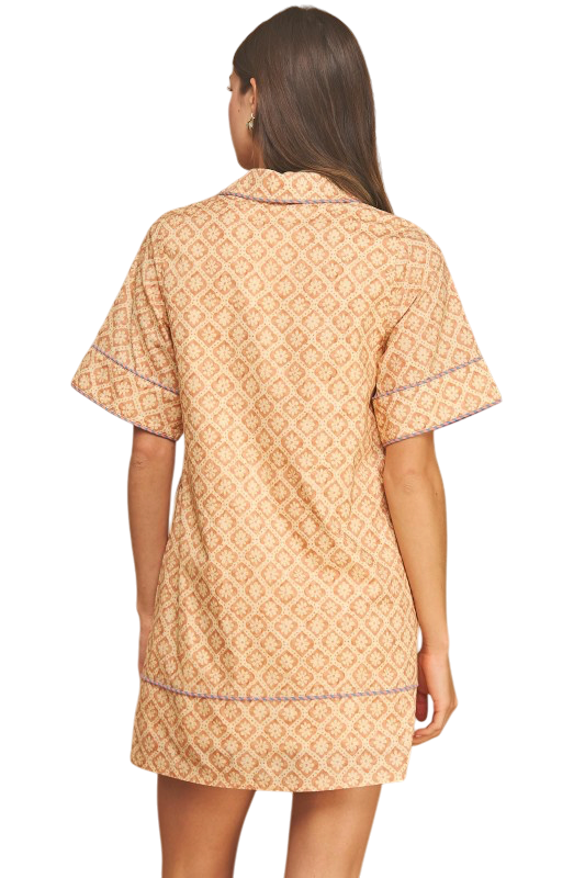 Floral Shirt Mini Dress w/ Piping