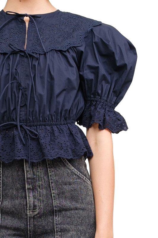Emi Tie Front Blouse - Navy