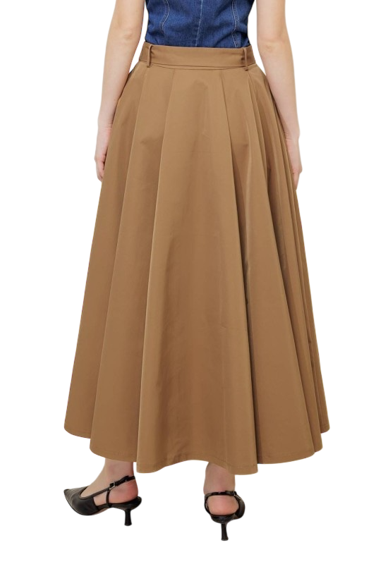 Belted Camel Midi Skirt