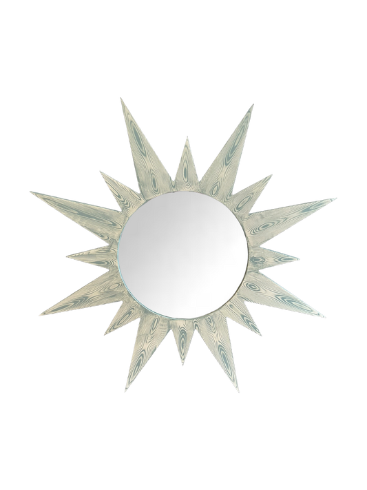 Large Bespoke Hand-Painted Sunburst Mirror in Seaglass Faux Bois