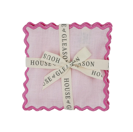Pink Linen Square Cocktail Napkins - Set of 4