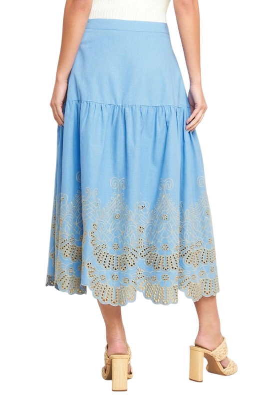 Eyelet Midi Skirt in Sky Blue