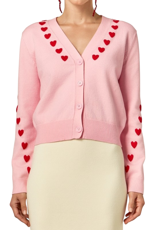 Heart Contrast Knit Cardigan