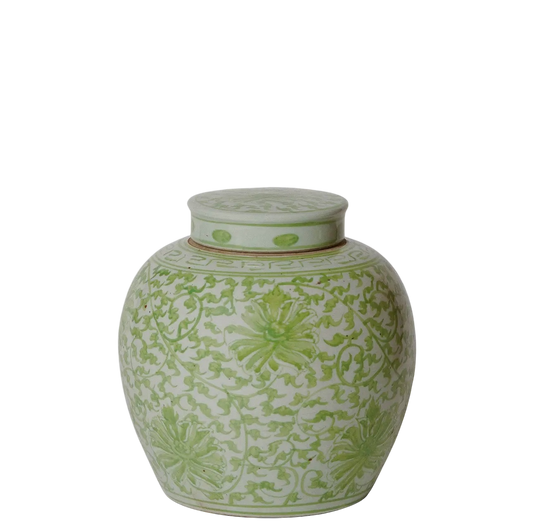 Chrysanthemum Green & White Jar